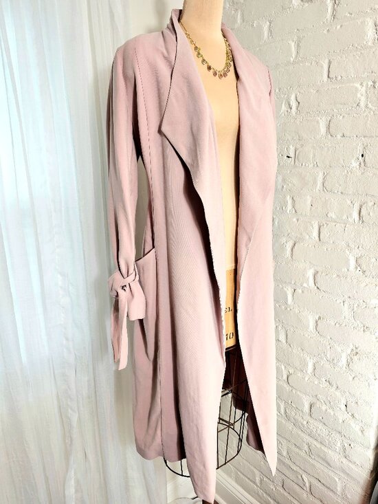 Express Jackets & Blazers - Express Blush Drape Trench Coat Size M Tie Waist Lightweight Open Front Jacket
